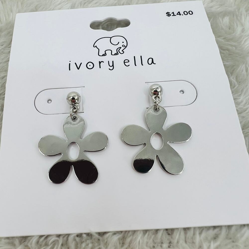 IVORY ELLA Silver Tone Stud With Flower Dangle Earrings NWT  Hippie Glam